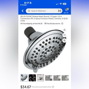 Delta Chrome Multi-Function Shower Head/EUC